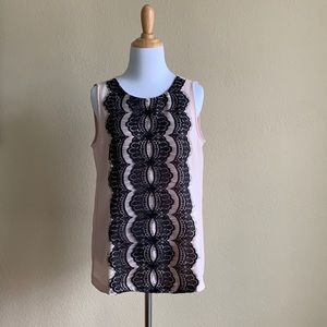 Ann Taylor Loft pink top black lace detail size S